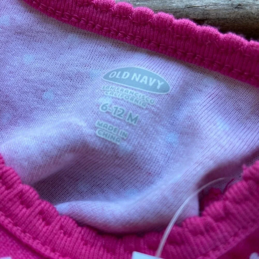Old Navy Girls Bodysuit‎ Size 6-12 Mo Pink White Polka Dot Hearts Print NEW
